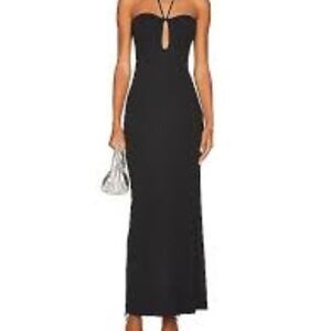 NWT New STAUD BARDOT MAXI DRESS Black Halter Keyhole XS